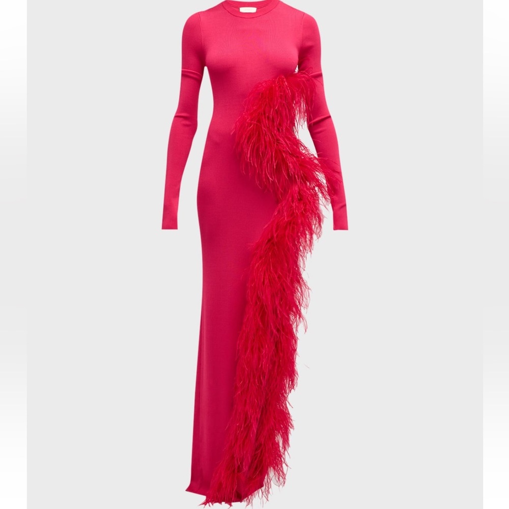 LAPOINTE
Feather-Trim Cutout Long-Sleeve High Shine Viscose Maxi Dress - Picture 7 of 14